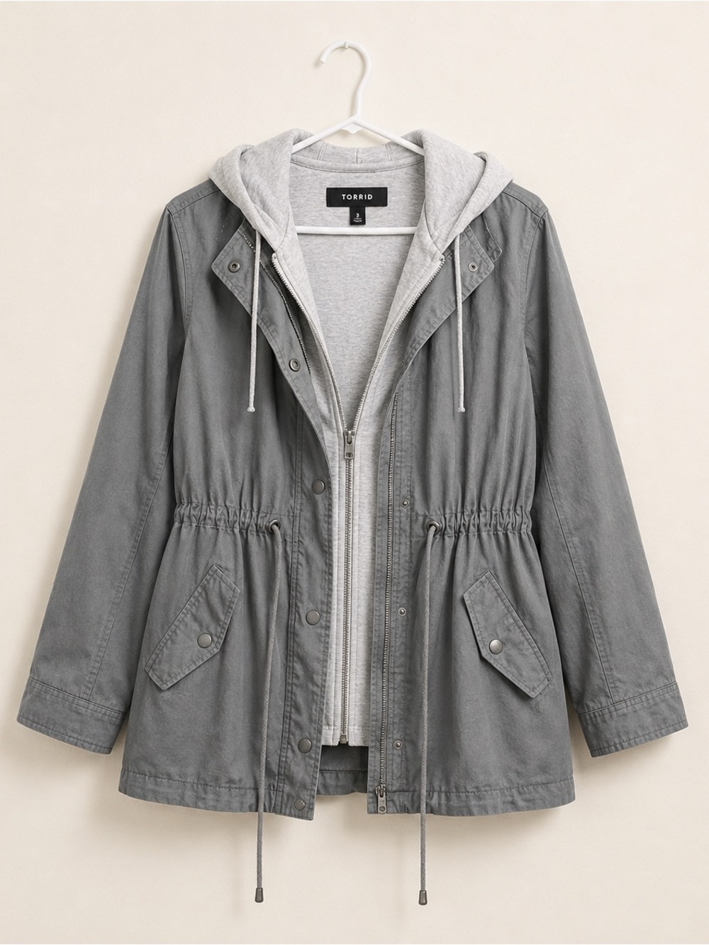 torrid Gray Utility Jacket with Knit Hood Insert
